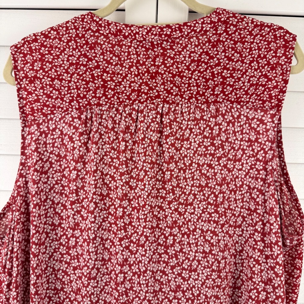 LOFT Sleeveless Blouse Women XXL Red Floral Henley Shell Pocket Top - Picture 8 of 16